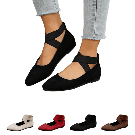 Willtoo Ballet Flats for Women Elastic Crisscross Strap Mary Jane Flat Slip On Casual Ballerina Walking Flats Dress Shoes for Woman Comfortable Cute Loafer Shoes