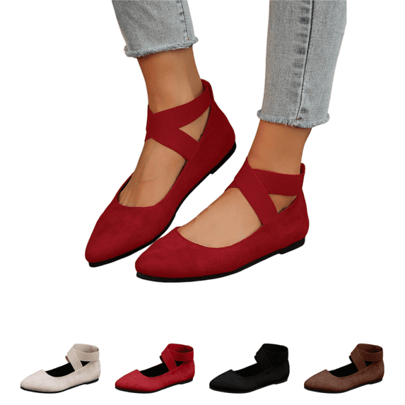 Willtoo Ballet Flats for Women Elastic Crisscross Strap Mary Jane Flat Slip On Casual Ballerina Walking Flats Dress Shoes for Woman Comfortable Cute Loafer Shoes