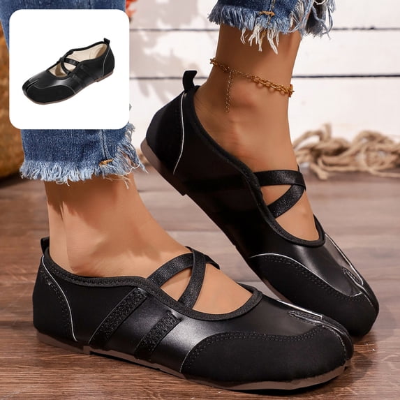 Willtoo Ballet Flats for Women Retro Split Toe Round Toe Soft Sole Shoes with Crisscross Elastic Straps Lightweight Casual Mary Jane Shoes