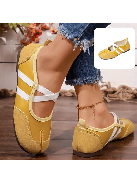 Ballet Flats for Women Retro Split Toe Round Toe Soft Sole Shoes with Crisscross Elastic Straps Lightweight Casual Mary Jane Shoes