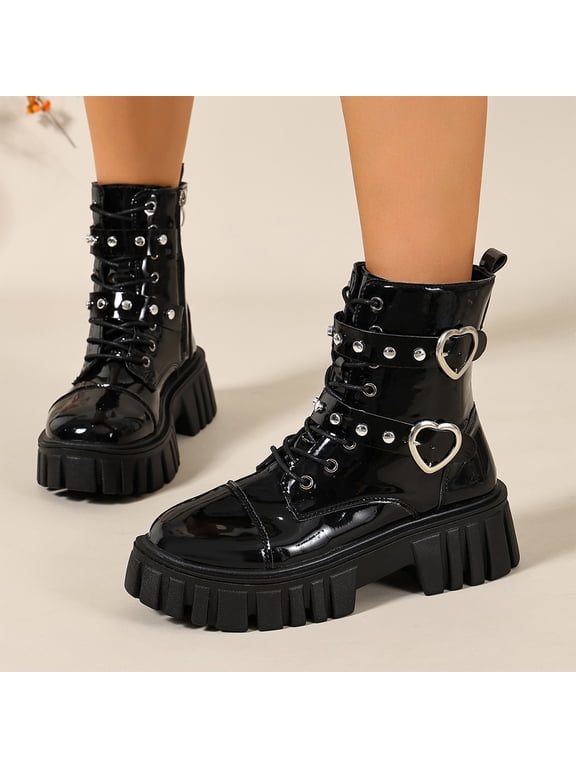Boots Chunky Heel Boot For Women Ankle Booties Love Heart Decor Platform Bootie Buckle Shoes