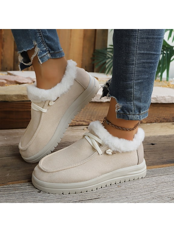 Boots For Women Winter Warmth Comfort Lined Ankle Booties Lightweight Non-slip Moccasins Canvas Flat Snow Boots