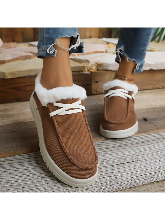 Boots For Women Winter Warmth Comfort Lined Ankle Booties Lightweight Non-slip Moccasins Canvas Flat Snow Boots