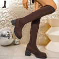 thumbnail image 1 of Willtoo Boots for Women Round Toe Knee High Boots, Faux Suede Back Drawstring Comfortable Tall Boots, Chunky Block Heel Platform Casual Dress Boots, 1 of 6