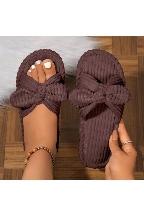 Bow Knot Slippers Women Cute Corduroy Orthopedic Slipper House Slipper Comfy House Slides Open Toe Sandals Bedroom Shoes EVA Sole Cozy Indoor Outdoor Home Slipper