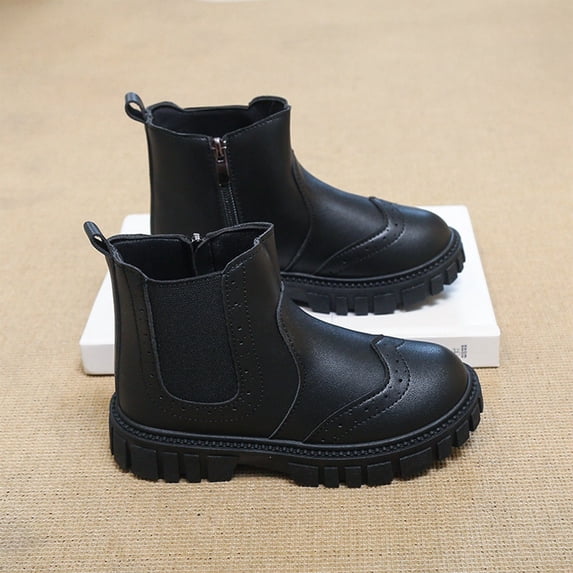Willtoo Boys Girls Faux Leather Ankle Boots Side Zipper Non Slip Short Booties Lug Sole Outdoor Riding Boots for Kids Daily Wear