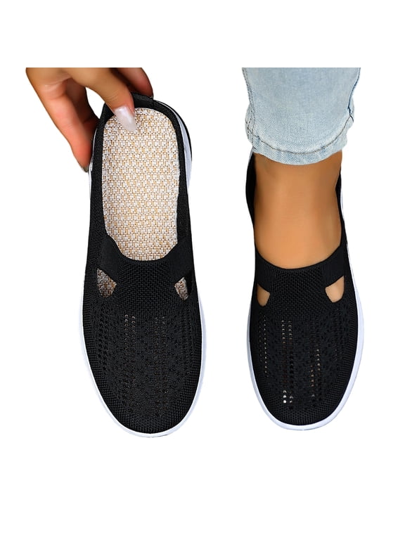 Breathable Slip On Backless Sneakers for Elderly Women, Summer Mesh Mules Women Closed Toe Clogs Comfortable Non-Slip Orthopedic Walking Flats, Lightweight Open Back Tennis Shoes