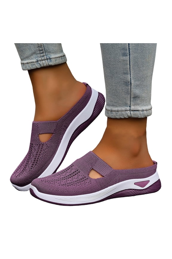 Breathable Slip On Backless Sneakers for Elderly Women, Summer Mesh Mules Women Closed Toe Clogs Comfortable Non-Slip Orthopedic Walking Flats, Lightweight Open Back Tennis Shoes