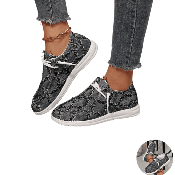 Willtoo Canvas Shoes for Women Lace‑Up Canvas Casual Loafers, Textured Lightweight Walking Shoes, Slip‑On Adjustable Toggle Laces Low‑Top Fashion Footwear