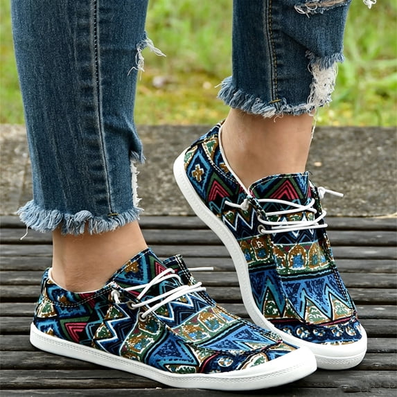 Willtoo Canvas Sneakers for Women Colorful Western Low Top Canvas Shoes Slip on Flats Loafers Shoes Casual Comfortable Breathable Walking Shoes