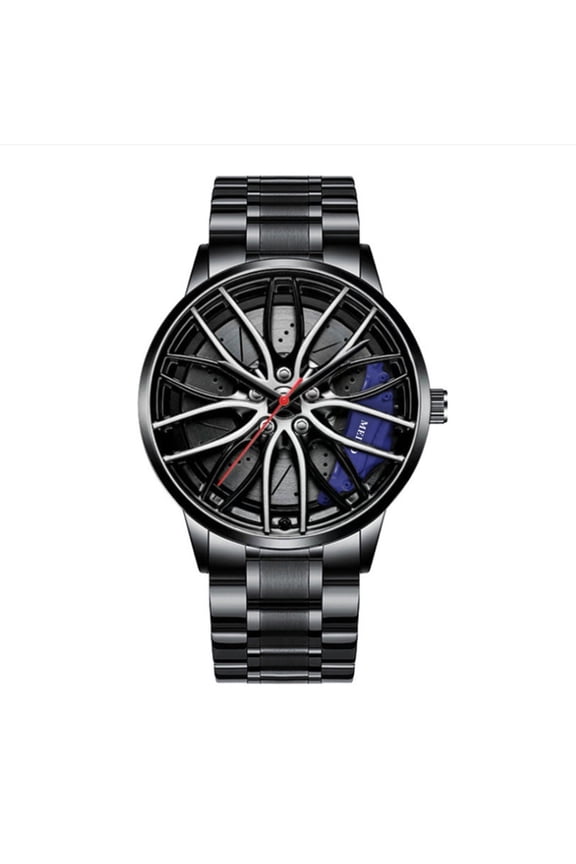 Car Watches For Men, Stainless Steel Quartz Wrist Watch Sports Men’s Watches With Car Wheel Rim Hub Design