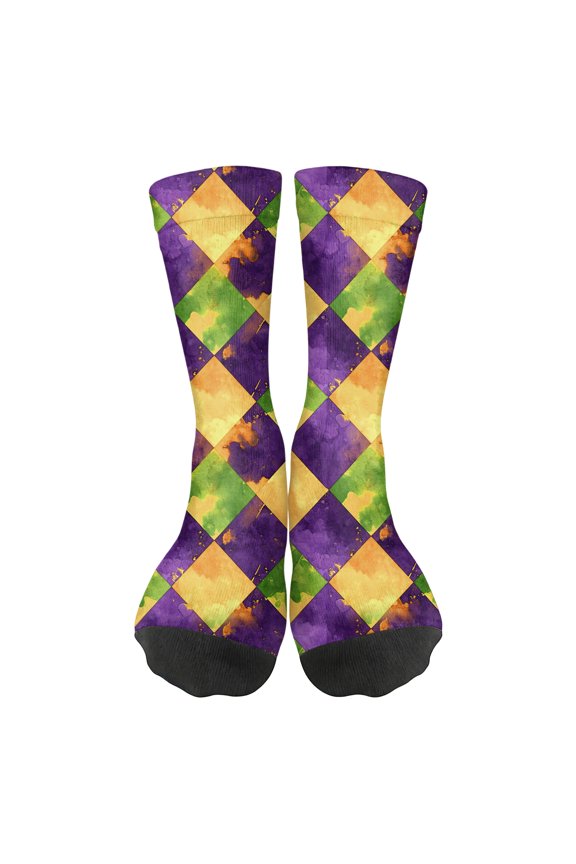 Carnival Compression Socks for Women, Colorful Watercolor Polka Dot Pattern, Black Toe and Heel, 40cm Length