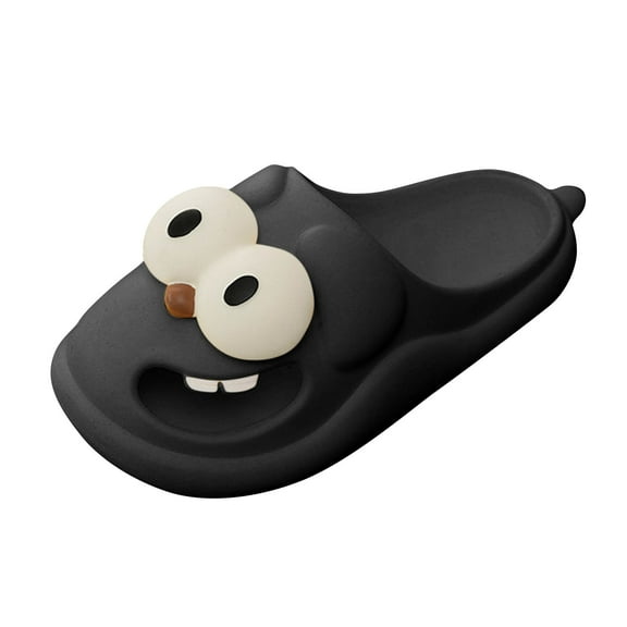 Willtoo Cartoon Big Eye Dog Slippers for Women Comfy Closed-Toe Flat Slide Funny Indoor Bathroom Shoes Non-Slip Beach Pool Sandals Black US-8（EU-40）