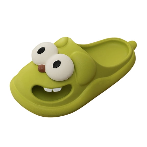 Willtoo Cartoon Big Eye Dog Slippers for Women Comfy Closed-Toe Flat Slide Funny Indoor Bathroom Shoes Non-Slip Beach Pool Sandals Green US-7（EU-38）