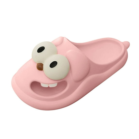 Willtoo Cartoon Big Eye Dog Slippers for Women Comfy Closed-Toe Flat Slide Funny Indoor Bathroom Shoes Non-Slip Beach Pool Sandals Pink US-7(EU-38)