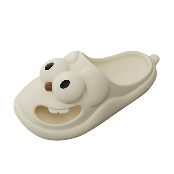 Willtoo Cartoon Big Eye Dog Slippers for Women Comfy Closed-Toe Flat Slide Funny Indoor Bathroom Shoes Non-Slip Beach Pool Sandals White US-7（EU-38）