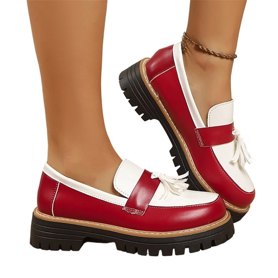 Willtoo Chunky Loafers for Women Lug Sole Tassel Loafers Shoes With Tassel and Slip on Details Vacation Outdoor Shoes Round Toe Comfort Dressy Fashion Footwear