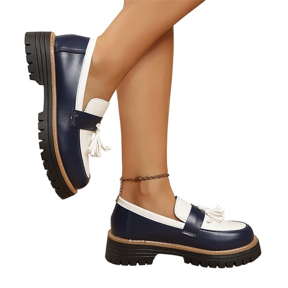 Willtoo Chunky Loafers for Women Lug Sole Tassel Loafers Shoes With Tassel and Slip on Details Vacation Outdoor Shoes Round Toe Comfort Dressy Fashion Footwear