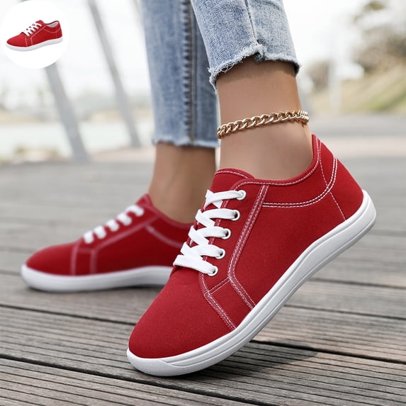 Willtoo Classic Low-Top Canvas Sneakers for Women Lightweight Lace-Up Casual Walking Shoes with Non-Slip Rubber Sole, Breathable Flat Skate Shoes