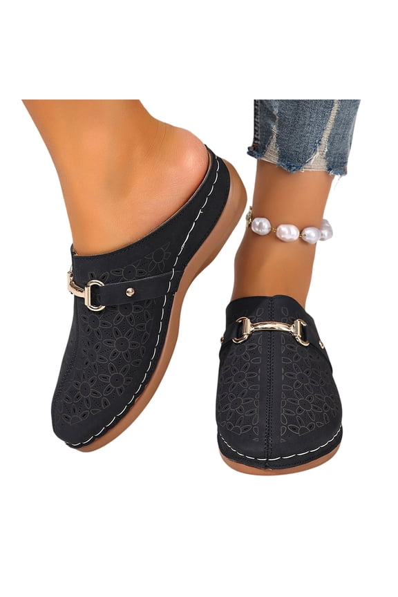 Closed Toe Orthopedic Mule Slip On Flat Casual Shoes with Metal Buckle for Summer Walking Platform Slides