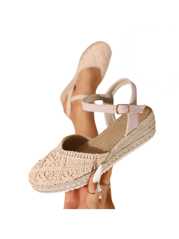 Closed Toe Wedges Heels for Women Dressy Platform Wedge Sandals Ankle Strap Heeled Espadrilles Sandals Ladies Comfortable Summer Dress Shoes