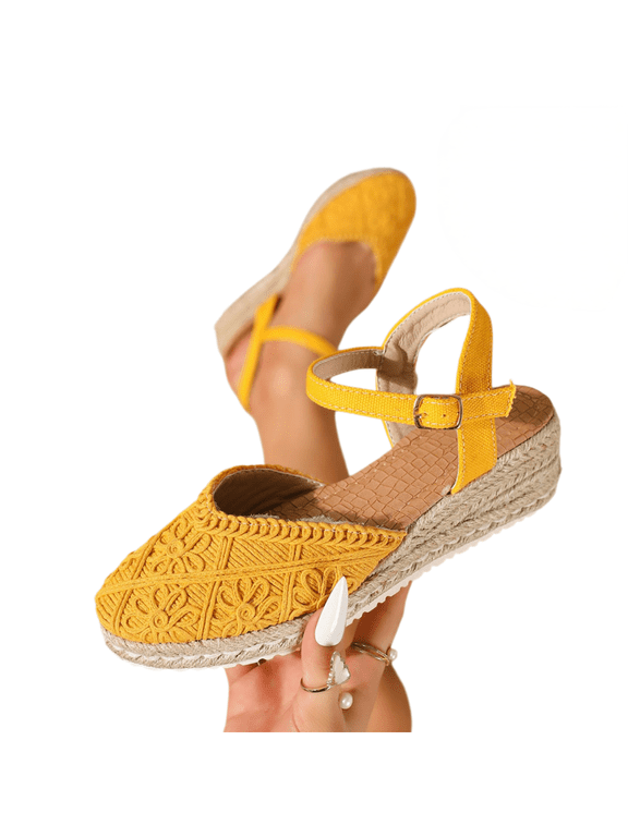Closed Toe Wedges Heels for Women Dressy Platform Wedge Sandals Ankle Strap Heeled Espadrilles Sandals Ladies Comfortable Summer Dress Shoes