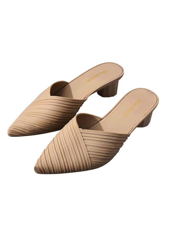 Comfortable Kitten Low Heel Mules Pointed Closed Toe Pumps for Women Slip On Slides Shoes Dressy Casual