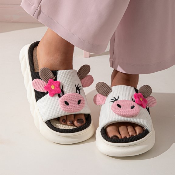 Willtoo Cow House Slippers For Women Fluffy Cute Cozy House Slippers Indoor and Outdoor Non Slip Cartoon Animal Walking Shoes