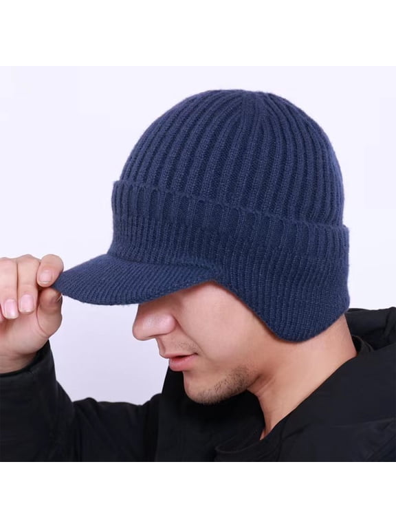 Cozy Head Beanie for Women & Men, CozyHead Beanie, Winter Hat with Brim & Ear Flaps Navy