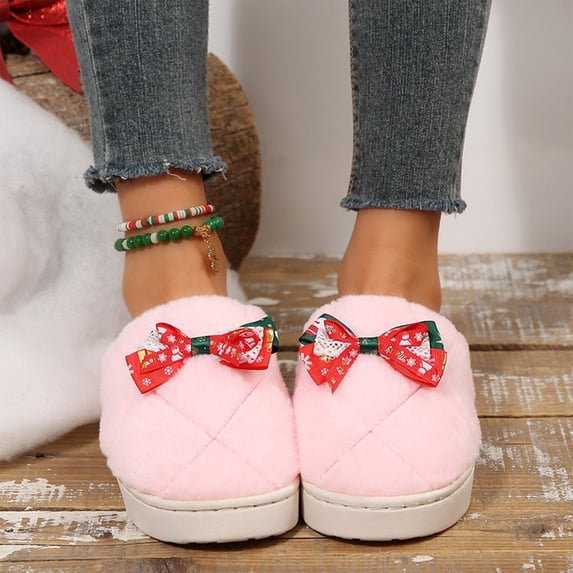 Willtoo Cute Bow Slippers for Women, Womens Fuzzy Fluffy Cozy Indoor Outdoor House Slippers Memory Foam Bedroom Shoes with Bow