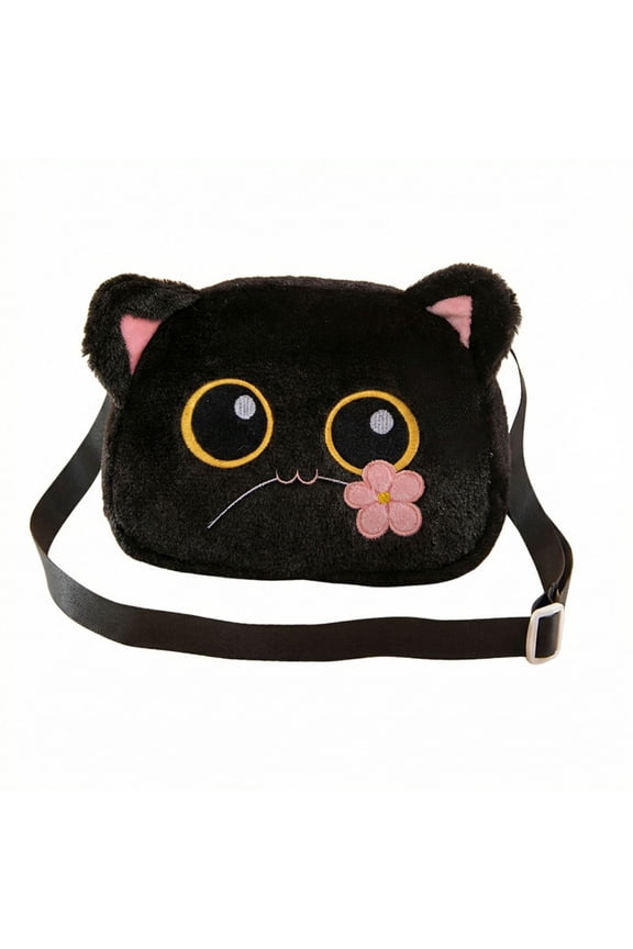 Cute Cat Crossbody Purse Pink Small Fluffy Satchel Shoulder Bag Animal Plush Messenger Bag Kawaii Purse for Women