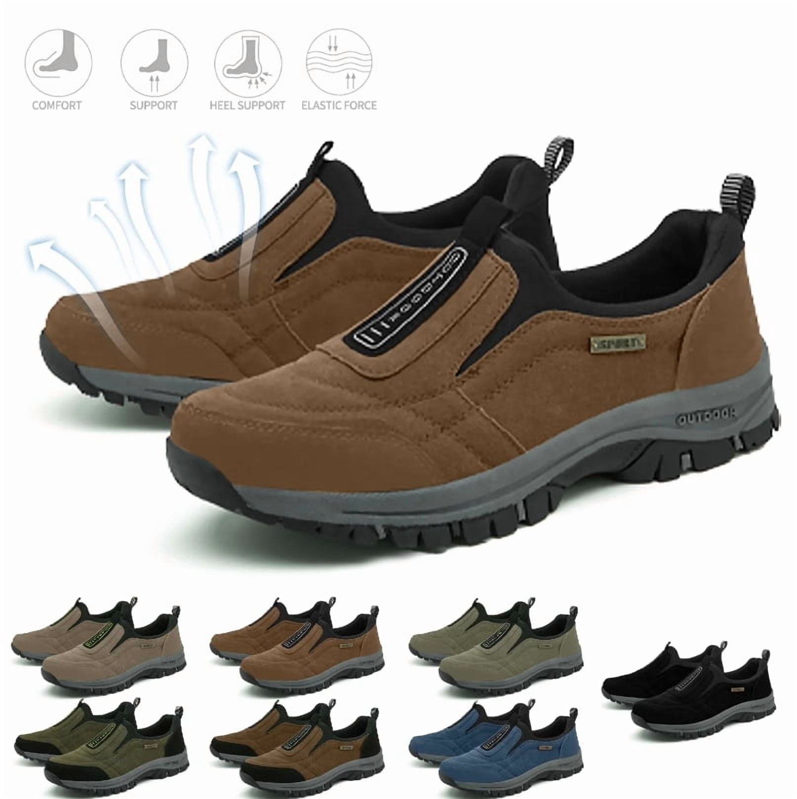 Willtoo Enjerr Orthopedic Shoes Men, Non-Slip Slip-On Outdoor Sneakers, Comfortable Breathable Balance Shoes for Walking Hiking Brown 9