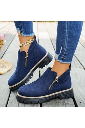 Fall Shoes for Women 2026 Ankle Boots Side V Cut Platform Chunky Heels Short Booties with Zipper Round Toe Low Heel Comfortable Walking Non Slip Boot Low-top Loafer
