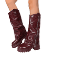 thumbnail image 1 of Willtoo Fall Winter Boots for Women Slouchy Mid‑Calf Platform Boots, Faux Leather Ruched Stacked Heel Combat Boots, Side Zipper Buckle Decor Lug Sole Fashion Boots, 1 of 6