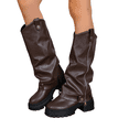 thumbnail image 1 of Willtoo Fall Winter Boots for Women Slouchy Mid‑Calf Platform Boots, Faux Leather Ruched Stacked Heel Combat Boots, Side Zipper Buckle Decor Lug Sole Fashion Boots, 1 of 6