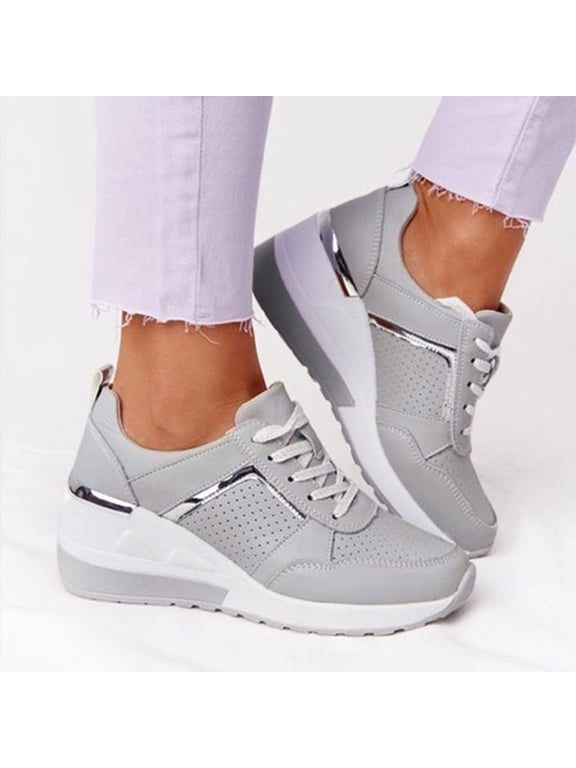 Women's Chunky Wedge Sneakers, Lightweight Lace-Up Platform Walking Shoes, Breathable Casual Fashion Trainers