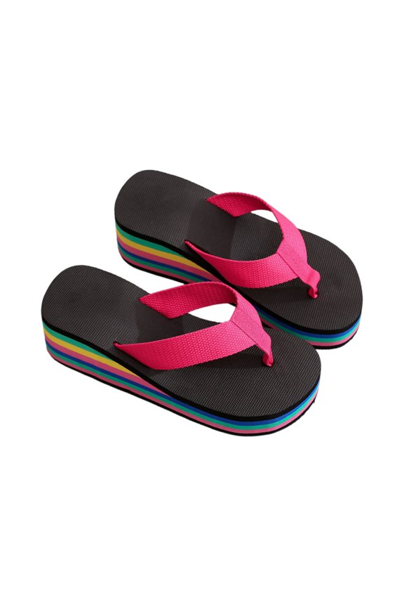 Fashionable Women's Platform Wedge Flip Flops with Rainbow Printed Sole for Casual Outdoor Style