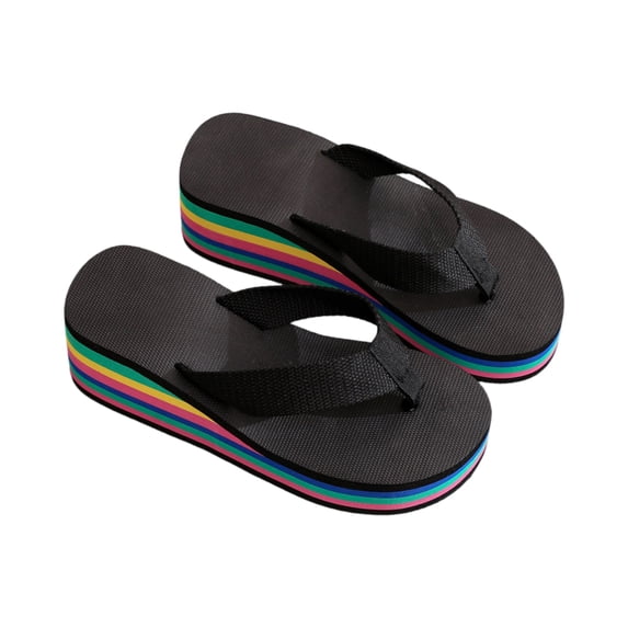 Willtoo Fashionable Women's Platform Wedge Flip Flops with Rainbow Printed Sole for Casual Outdoor Style