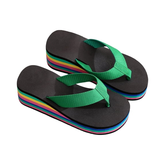 Willtoo Fashionable Women's Platform Wedge Flip Flops with Rainbow Printed Sole for Casual Outdoor Style