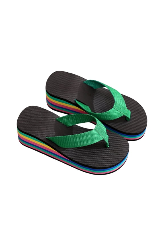 Fashionable Women's Platform Wedge Flip Flops with Rainbow Printed Sole for Casual Outdoor Style