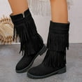 thumbnail image 1 of Willtoo Flat Boots With Fringe For Women,Mid Calf Boots For Women Low Heel,Suede Ankle Boots Black, 1 of 6