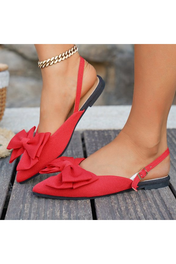 Flat Sandals Womens Bow Tie Sandals, Pointed Toe Slingback Flats, PU Leather Low Heels Slip on Dress Shoes