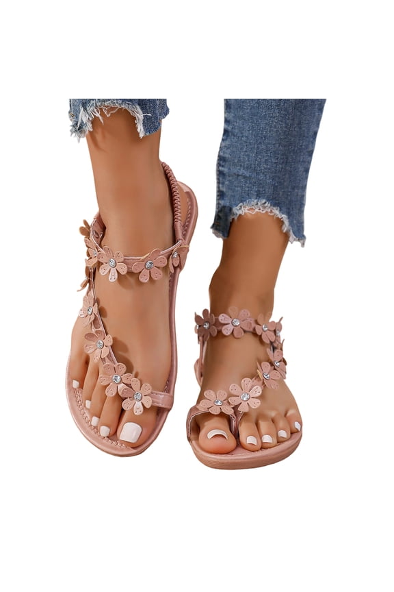 Flat Sandals for Women Sling Sandals Gladiator toe Ring Thong One toe toe Loop Falt Floral Boho Summer Sandals