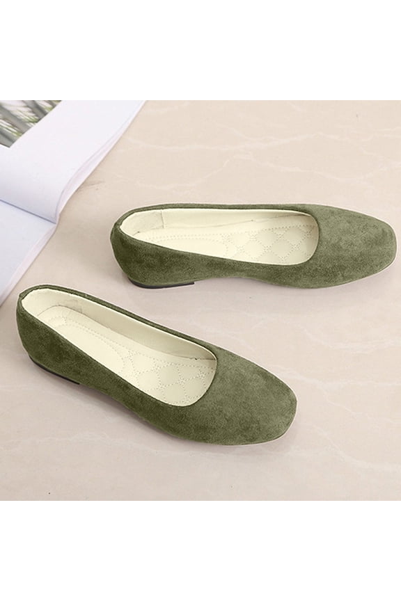 Flat Shoes for Women Slip On Comfortable Walking Ballerina Shoes Ladies Cute Ballet Flats Pumps Low Wedge Shoes Army Green US-6.5（EU-37）