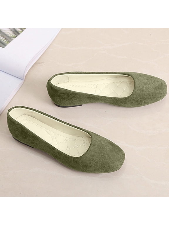 Flat Shoes for Women Slip On Comfortable Walking Ballerina Shoes Ladies Cute Ballet Flats Pumps Low Wedge Shoes Army Green US-8(EU-40)
