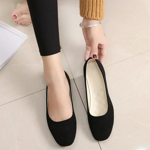 Willtoo Flat Shoes for Women Slip On Comfortable Walking Ballerina Shoes Ladies Cute Ballet Flats Pumps Low Wedge Shoes Black US-6.5(EU-37)