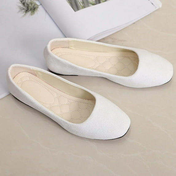 Willtoo Flat Shoes for Women Slip On Comfortable Walking Ballerina Shoes Ladies Cute Ballet Flats Pumps Low Wedge Shoes White US-7(EU-38)