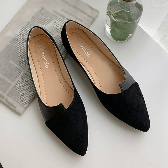 Willtoo Flats Shoes Women Comfortable Slip on Pointy Toe Ballerina Walking Flats Shoes Black US-7.5（EU-39）