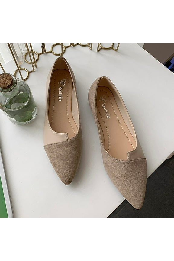 Flats Shoes Women Comfortable Slip on Pointy Toe Ballerina Walking Flats Shoes Khaki US-7.5(EU-39)