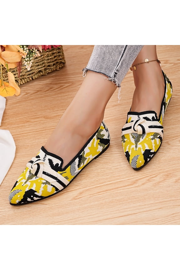 Flats for Womens Bow Comfortable Pointed Toe Ballet Flats with Knit Dressy Flats